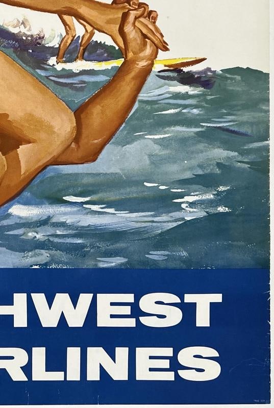 Original Vintage Poster HAWAII NORTHWEST ORIENT AIRLINES Airline Travel LINEN - 5