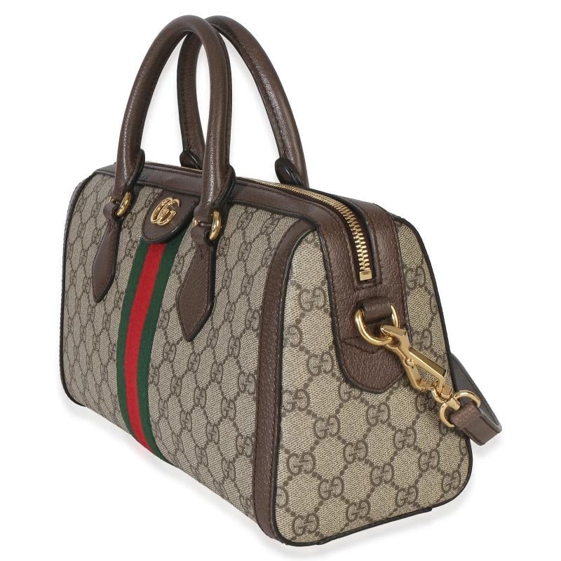 Gucci Beige GG Supreme Monogram Canvas Web Medium Ophidia Boston Bag - 3