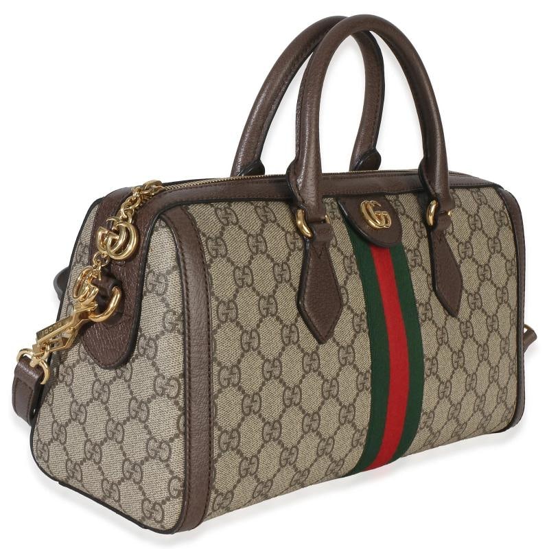 Gucci Beige GG Supreme Monogram Canvas Web Medium Ophidia Boston Bag - 4