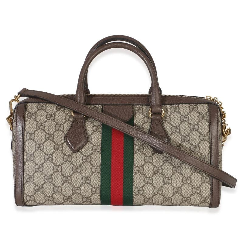 Gucci Beige GG Supreme Monogram Canvas Web Medium Ophidia Boston Bag - 5