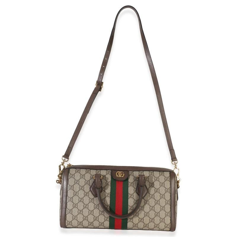 Gucci Beige GG Supreme Monogram Canvas Web Medium Ophidia Boston Bag - 6