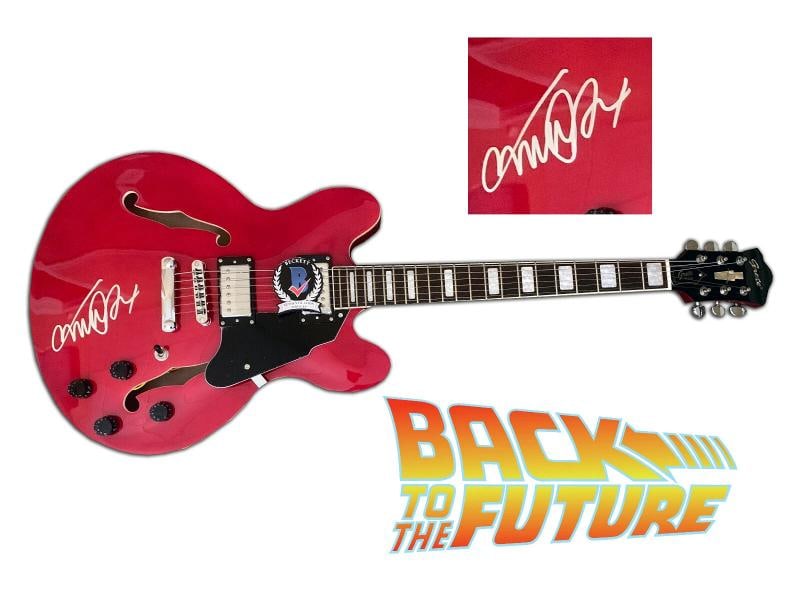 MICHAEL J FOX SIGNED AUTO FULL SIZE BACK TO THE FUTURE GUITAR BECKETT BAS 3: Original/Reproduction: Original,Signed by: MICHAEL J FOX,Autograph Authentication: Beckett,Industry: Movies,Country of Origin: United States