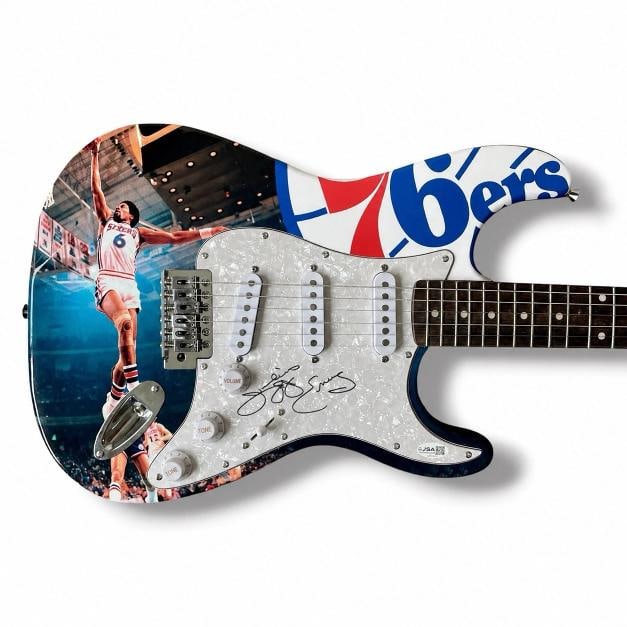 Julius Erving Signed Guitar Custom Graphics JSA COA Philadelphia 76ers Dr. J: Industry: Music,Sport: Basketball,Player: Julius Erving,Signed: Yes,Autograph Authentication: James Spence (JSA),Original/Reprint: Original,Object Type: Guitar & Guitar Pick,Original/Reproduction: