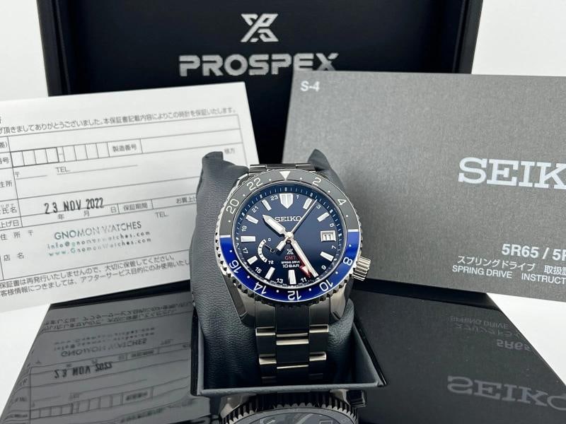 Seiko Prospex LX GMT Spring Drive SNR033 44.8mm Blue Black Titanium Box Papers: Style Number: SNR033 Serial: 040*** Year: 2022 Model: Seiko Prospex LX Collection GMT Case Material: Titanium Band: Titanium Bezel: Blue & Black Dial: Blue Crystal: Sapphire Case Size: 44.8mm Includes