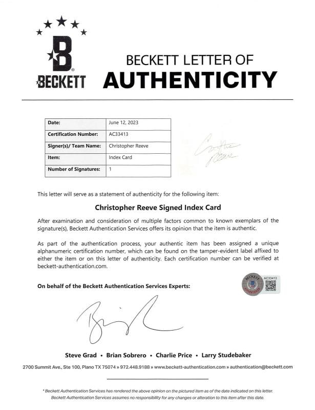 Christopher Reeve Superman Authentic Signed & Framed 3x5 Index Card BAS #AC33413 - 4