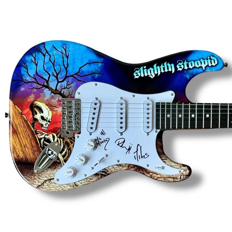 Slightly Stoopid Signed Guitar Custom JSA COA Miles Doughty Kyle Macdond Moran: Industry: Music,Autograph Authentication: James Spence (JSA),Object Type: Guitar & Guitar Pick,Original/Reproduction: Original,Signed: Yes,Country of Origin: United States