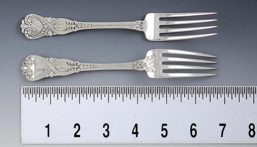 11 Antique c1898 Sterling Silver Tiffany & Co St James Forks 6 3/4" - 4