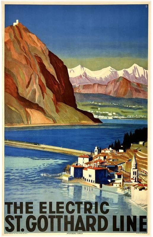 Original Vintage Poster THE ELECTRIC ST. GOTTHARD LINE Swiss Railroad Travel OL: Condition: Used,Country of Origin: Switzerland,Artist: Otto Baumberger,Type: Poster,Year of Production: 1935,Width (Inches): 25.4",Height (Inches): 40.4",Style: Vintage,Theme:
