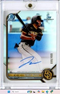 2022 Bowman Chrome James Wood Auto Refractor 1st Chrome Prospect Rookie /499: 2022 Bowman Chrome James Wood Auto Refractor 1st Chrome Prospect Rookie /499