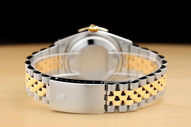 ROLEX MENS DATEJUST 16013 WHITE ROMAN DIAL DIAMOND RUBY 18K GOLD STEEL WATCH - 6
