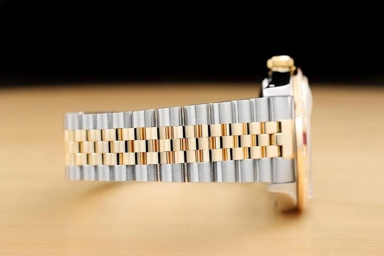ROLEX MENS DATEJUST 16013 WHITE ROMAN DIAL DIAMOND RUBY 18K GOLD STEEL WATCH - 8