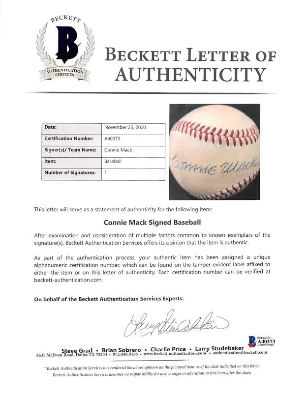 A's Connie Mack Authentic Signed Harridge Oal Baseball Autographed BAS #A40373 - 7