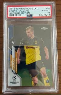 2019 Topps Chrome Erling Haaland PSA 10 Sapphire Rookie UCL #74 Finland!: 2019 Topps Chrome Erling Haaland PSA 10 Sapphire Rookie UCL #74 Finland!