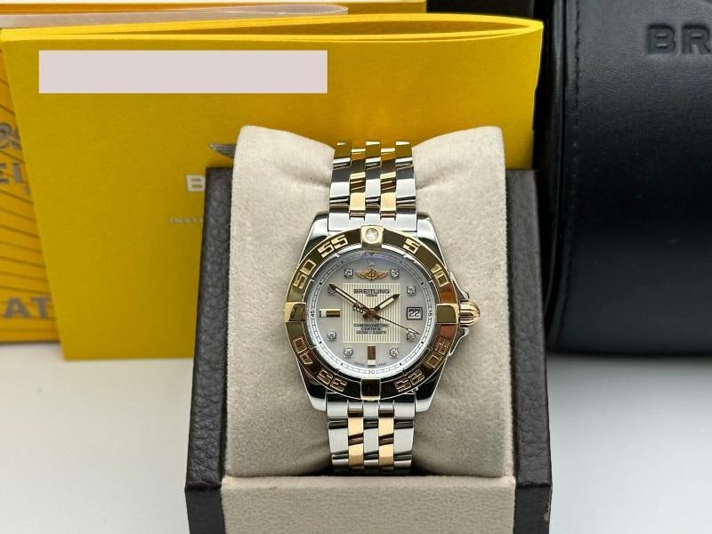 Breitling Ladies Galactic 32 C71356 MOP Diamond 18K Rose Gold Steel Box Paper: Condition: Pre-owned - Excellent,Country of Origin: Switzerland,Bezel Color: Gold, Rose,Movement: Quartz ,Dial Pattern: Mother of Pearl,With Papers: Yes,Reference Number: C71356,Band/Strap: Bracelet,B