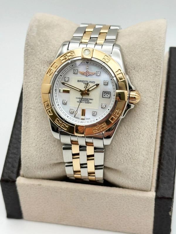 Breitling Ladies Galactic 32 C71356 MOP Diamond 18K Rose Gold Steel Box Paper - 4