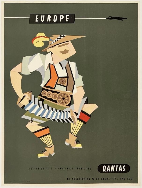 Original Vintage Poster EUROPE QANTAS Airline Travel Tourism 15" x 20" LINEN: Condition: Used,Type: Poster,Airline: Qantas,Country of Origin: Australia,Modified Item: No