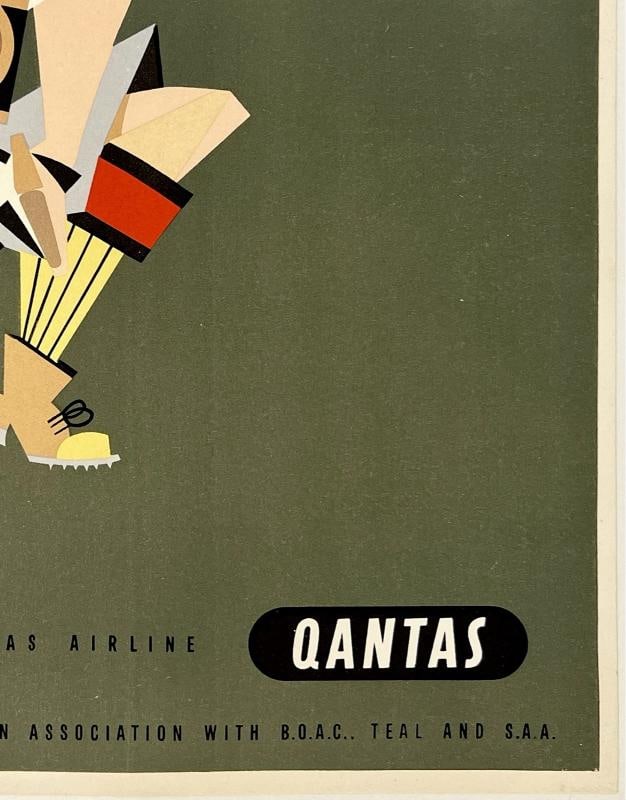 Original Vintage Poster EUROPE QANTAS Airline Travel Tourism 15" x 20" LINEN - 5