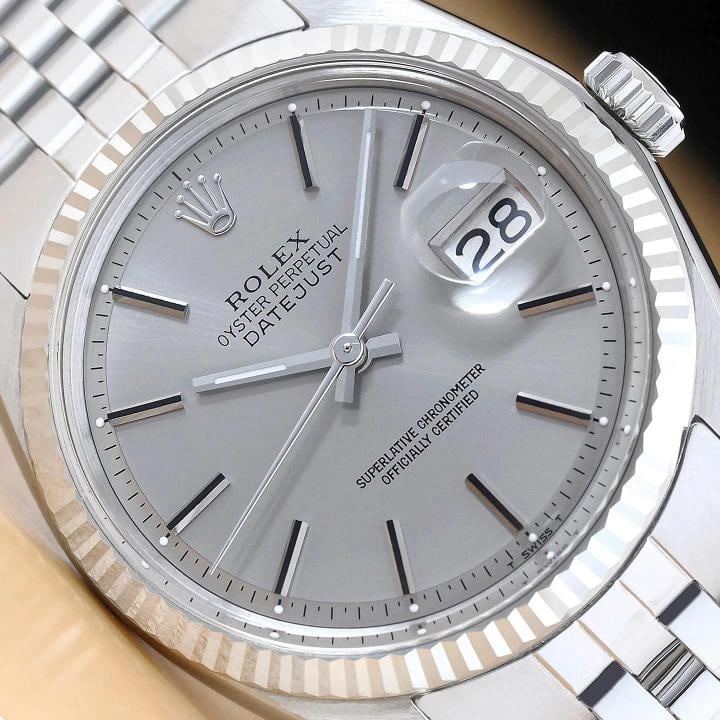 ROLEX DATEJUST 1601 18K GOLD STEEL GRAY DIAL WATCH w/ ROLEX FOLDED BRACELET: Condition: Pre-owned - Excellent,Bezel Color: Silver,Max Wrist Size: 7.26-7.5 in,Number of Jewels: 26 Jewels,Indices: Stick Indexes,Bezel: Rolex 18K White Gold Fluted Bezel,Band/Strap: Bracelet/Link