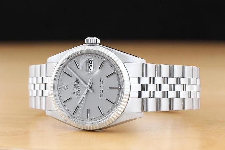 ROLEX DATEJUST 1601 18K GOLD STEEL GRAY DIAL WATCH w/ ROLEX FOLDED BRACELET - 2