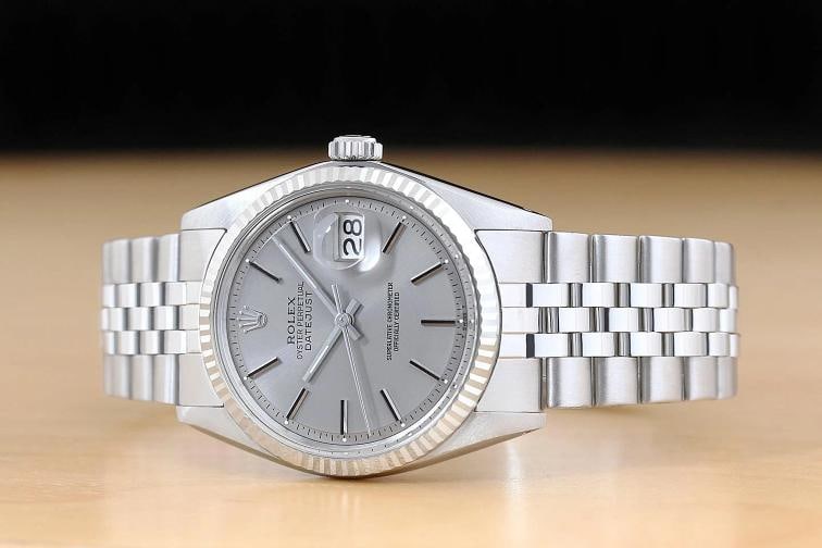 ROLEX DATEJUST 1601 18K GOLD STEEL GRAY DIAL WATCH w/ ROLEX FOLDED BRACELET - 3