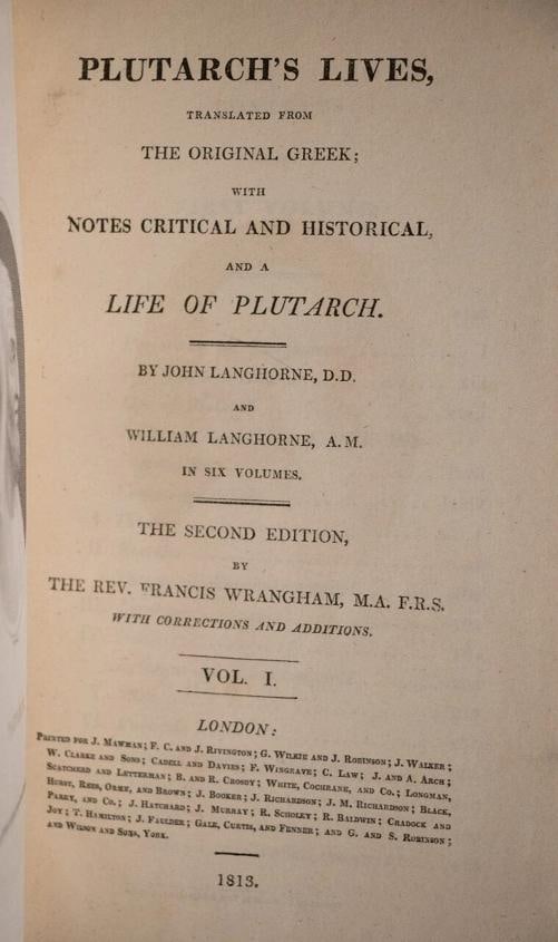 1813 Plutarch's Lives Fine Leather Bindings Great Condition - 7