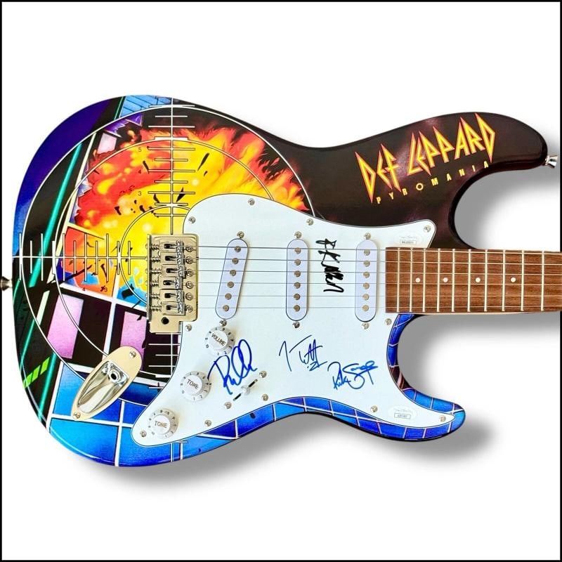 Def Leppard Signed Guitar Custom Graphics JSA COA ELLIOT COLLEN ALLEN SAVAGE: Industry: Music,Signed: Yes,Autograph Authentication: James Spence (JSA),Object Type: Guitar & Guitar Pick,Original/Reproduction: Original,Country of Origin: United States