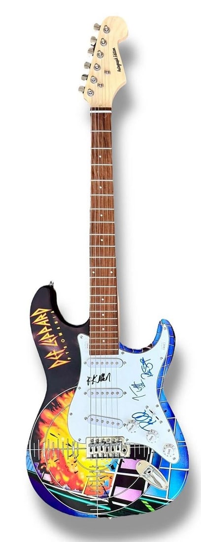 Def Leppard Signed Guitar Custom Graphics JSA COA ELLIOT COLLEN ALLEN SAVAGE - 3