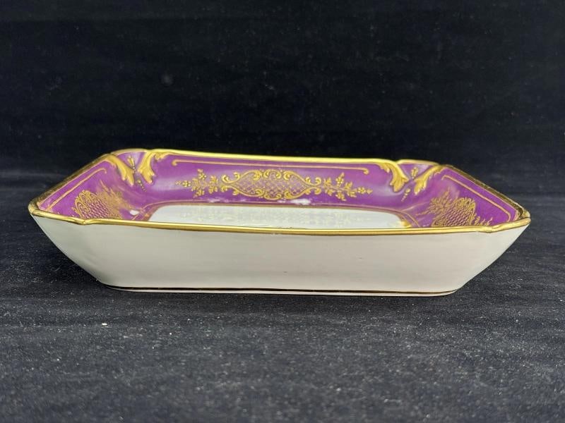 Antique French Paris Porcelain AndrÃƒÂ© et Cie 2 Purple Gilded Floral Serving Bo - 4