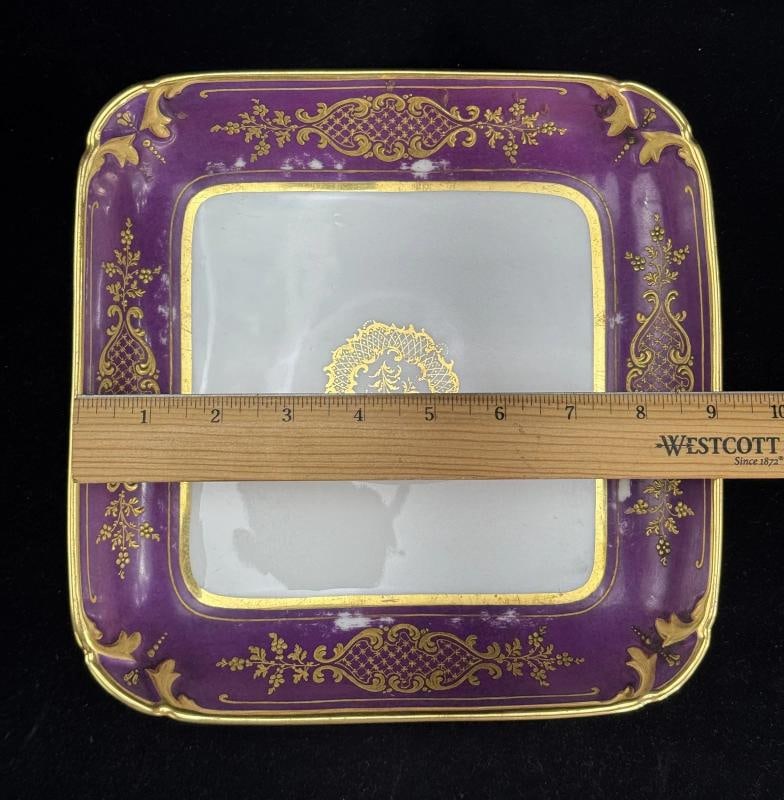 Antique French Paris Porcelain AndrÃƒÂ© et Cie 2 Purple Gilded Floral Serving Bo - 6