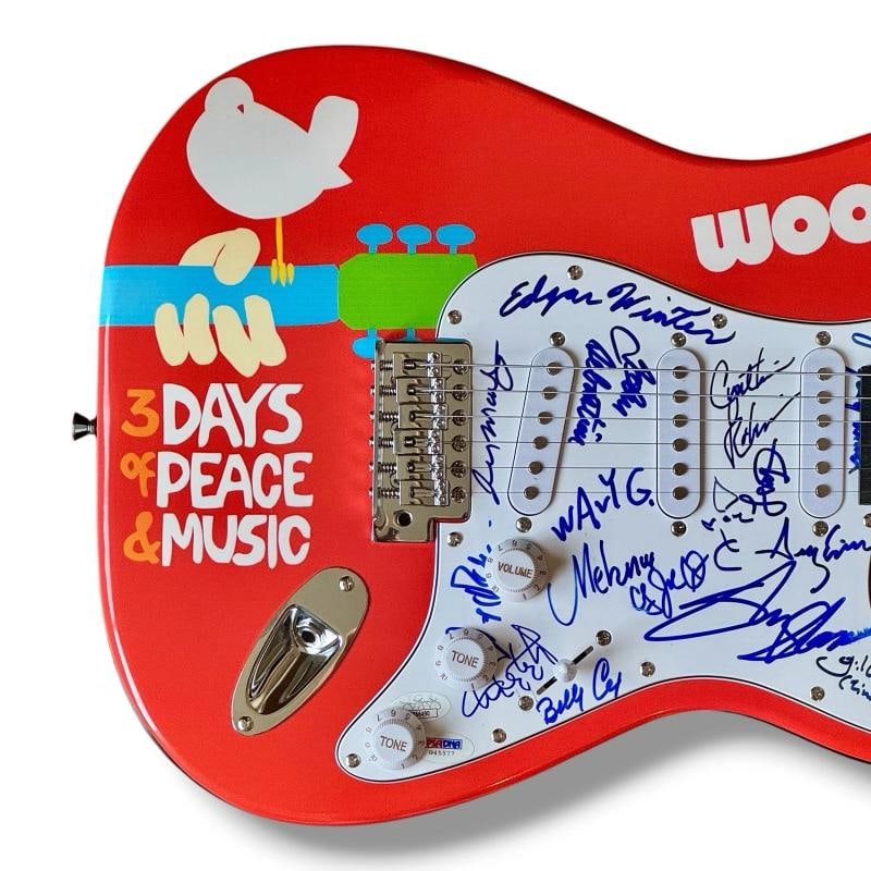 Woodstock Signed Guitar JSA COA 16 Signatures Sly Stone Tom Constanten Billy Cox - 2