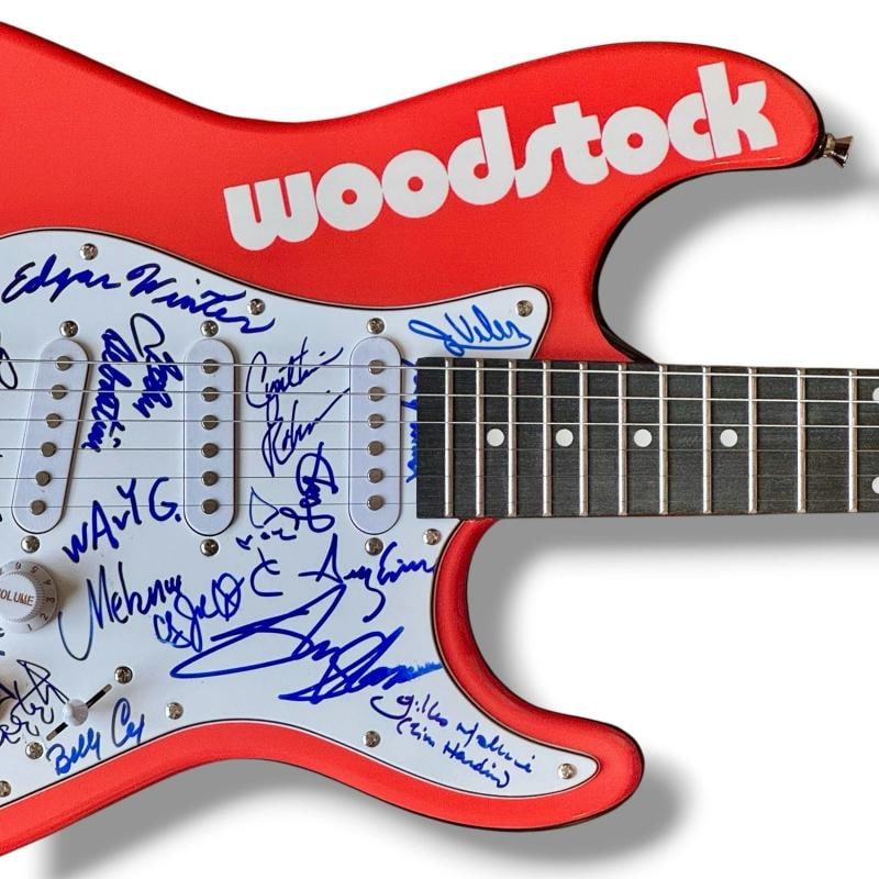 Woodstock Signed Guitar JSA COA 16 Signatures Sly Stone Tom Constanten Billy Cox - 3