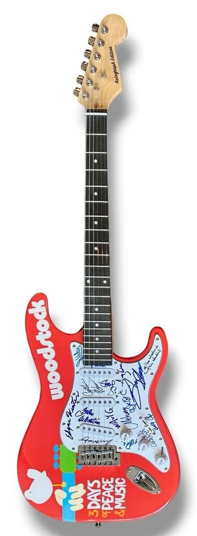 Woodstock Signed Guitar JSA COA 16 Signatures Sly Stone Tom Constanten Billy Cox - 4