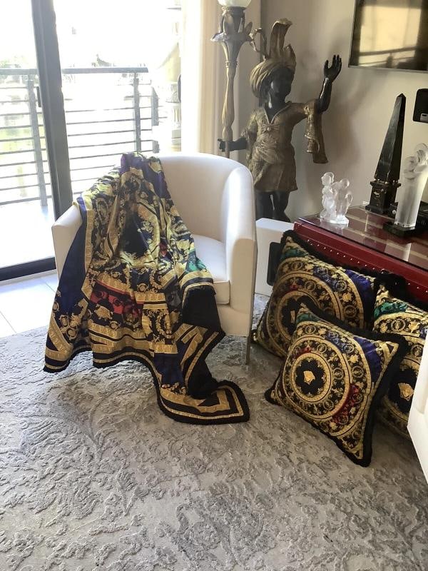 Large Custom made Versace baroque velvet throw upholstery fabric 56/56 inch - 12