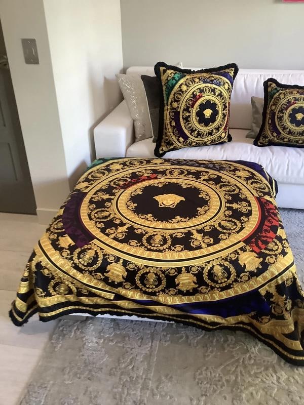 Large Custom made Versace baroque velvet throw upholstery fabric 56/56 inch - 13