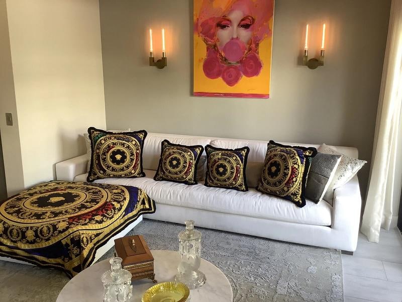 Large Custom made Versace baroque velvet throw upholstery fabric 56/56 inch - 14