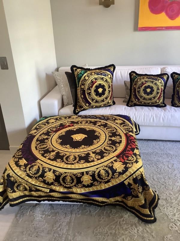Large Custom made Versace baroque velvet throw upholstery fabric 56/56 inch: Condition: Pre-owned: An item that has been used or worn previously. See the sellerÃ¢â‚¬â„¢s listing for full details ... Read moreabout the