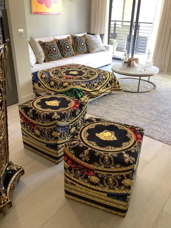 Large Custom made Versace baroque velvet throw upholstery fabric 56/56 inch - 2