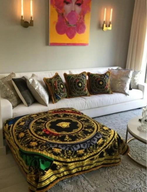 Large Custom made Versace baroque velvet throw upholstery fabric 56/56 inch - 3
