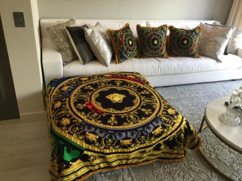 Large Custom made Versace baroque velvet throw upholstery fabric 56/56 inch - 5