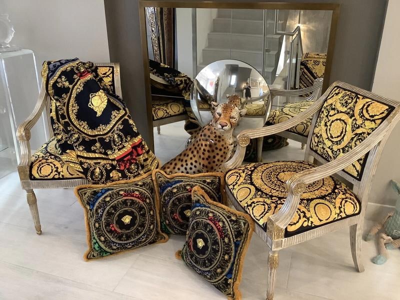 Large Custom made Versace baroque velvet throw upholstery fabric 56/56 inch - 9