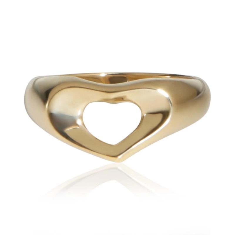 Tiffany & Co. Yellow Gold Vintage Elsa Peretti Open Heart Ring: Condition: Pre-owned,Side Stone Type: No Stone,Metal Purity: 18k,With Original Box/Packaging: No,With Papers: No,Gross Weight (grams): 3.93,Department: Women's,Collection: Vintage Elsa Peretti Open