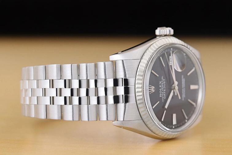 ROLEX MENS DATEJUST BLACK 18K WHITE GOLD STAINLESS STEEL WATCH w/ FOLDED BAND - 7