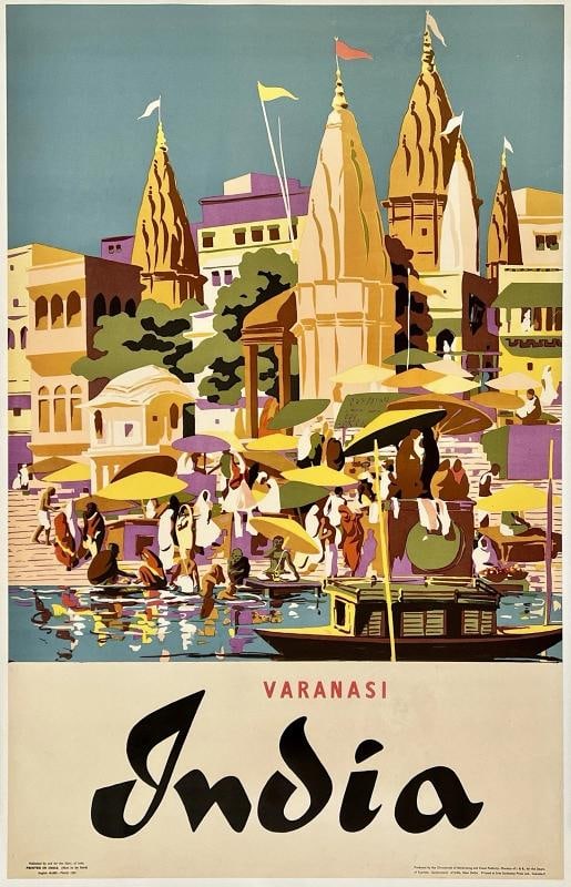 Original Vintage Poster VARANASI INDIA Indian Travel Tourism LINEN: Condition: Used,Listed By: Dealer or Reseller,Type: Poster,Year of Production: 1959,Width (Inches): 25.2",Height (Inches): 39.6",Theme: Travel, Tourism,Original/Reproduction: Original,Style: