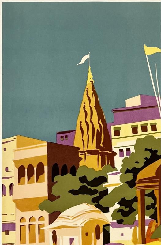 Original Vintage Poster VARANASI INDIA Indian Travel Tourism LINEN - 2
