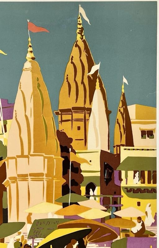 Original Vintage Poster VARANASI INDIA Indian Travel Tourism LINEN - 3
