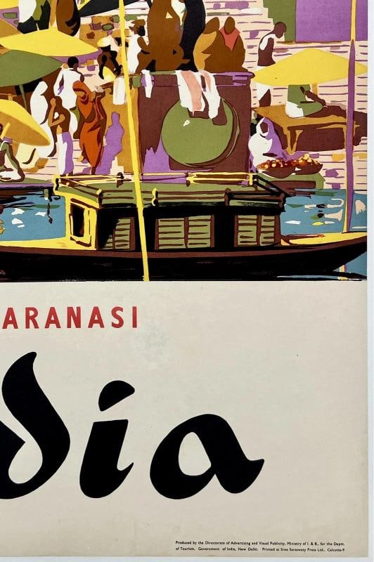 Original Vintage Poster VARANASI INDIA Indian Travel Tourism LINEN - 5