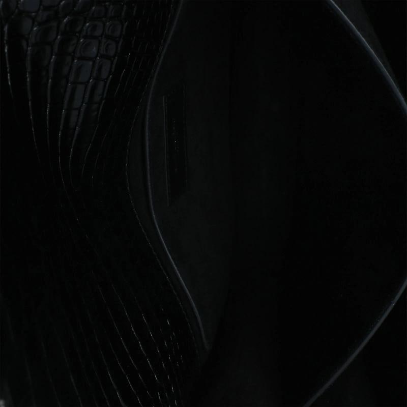 Saint Laurent Black Croc Embossed Calfskin Medium Monogram Sunset Bag - 2