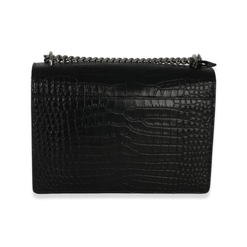 Saint Laurent Black Croc Embossed Calfskin Medium Monogram Sunset Bag - 5