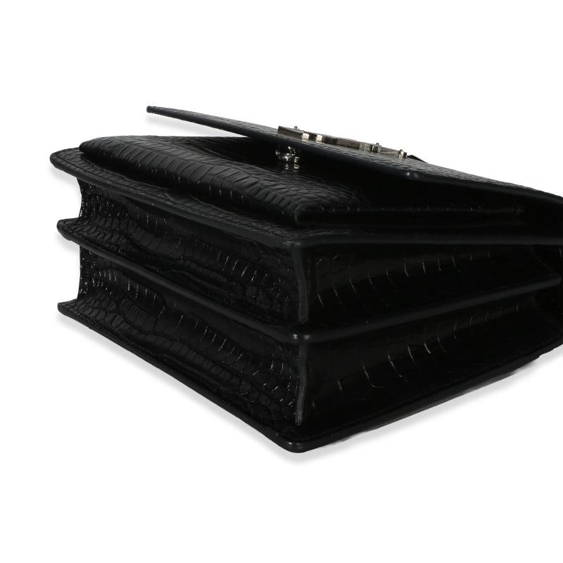 Saint Laurent Black Croc Embossed Calfskin Medium Monogram Sunset Bag - 7