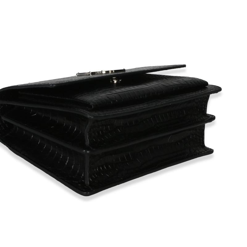 Saint Laurent Black Croc Embossed Calfskin Medium Monogram Sunset Bag - 8